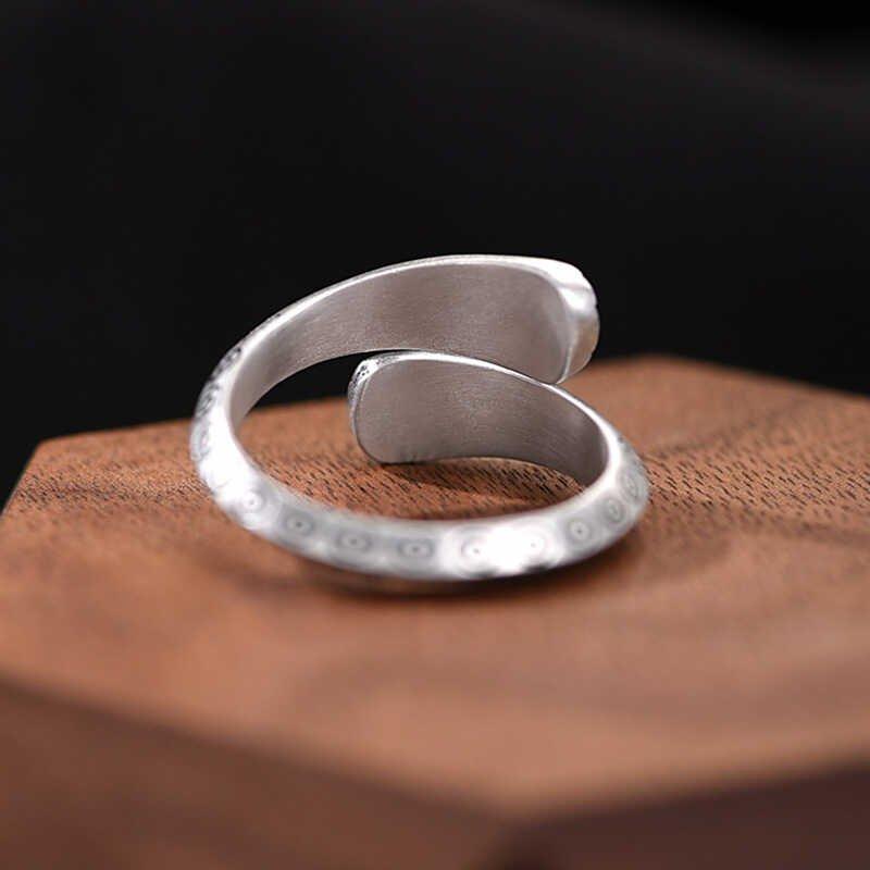 925 silver wind-driven water rising ring for couples, retro handmade living mouth ring, men's and women's matte antique silver jewelry