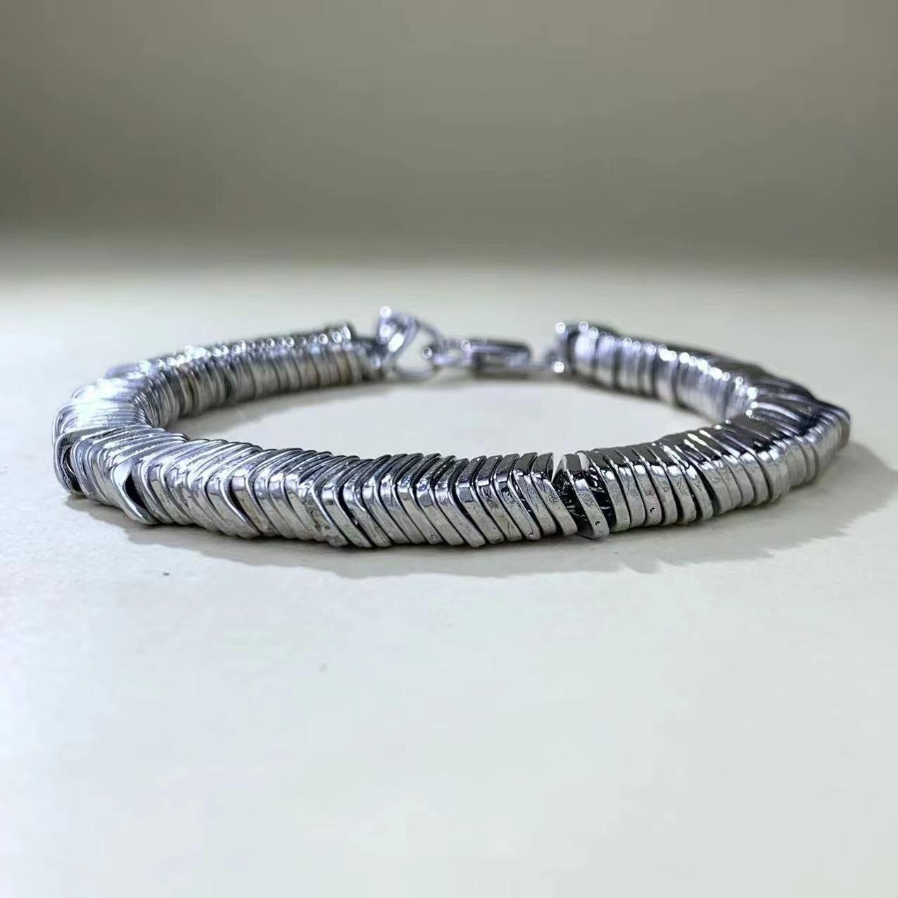 Bracelet men S925 silver trend twisted retro hip-hop personality niche design neutral dark avant-garde vintage style