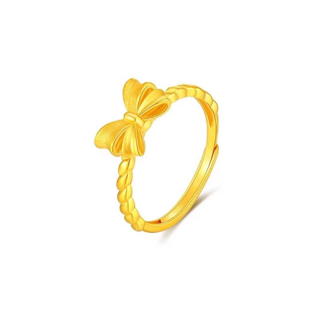 Escape Princess Bow Ring Feminine Fried Dough Twists Elegant Sand Face Ring Colorless Ring