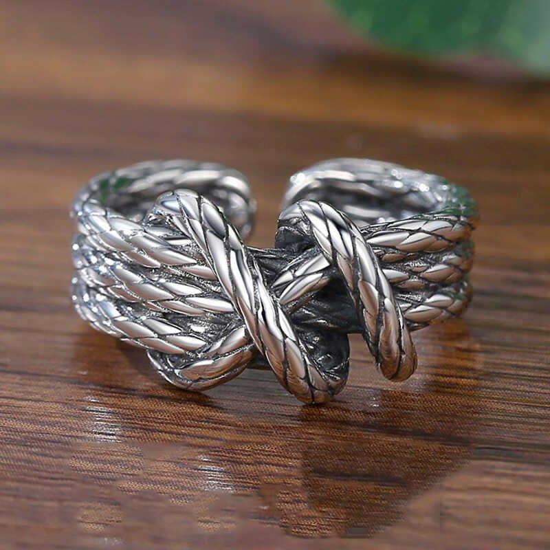 European and American fashion personality retro Fried Dough Twists woven ring female trendsetter index finger ring niche design open ring