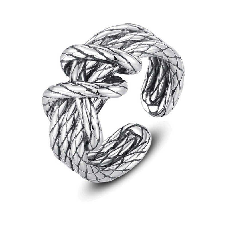 European and American fashion personality retro Fried Dough Twists woven ring female trendsetter index finger ring niche design open ring