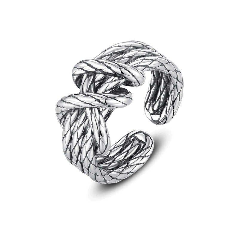 European and American fashion personality retro Fried Dough Twists woven ring female trendsetter index finger ring niche design open ring