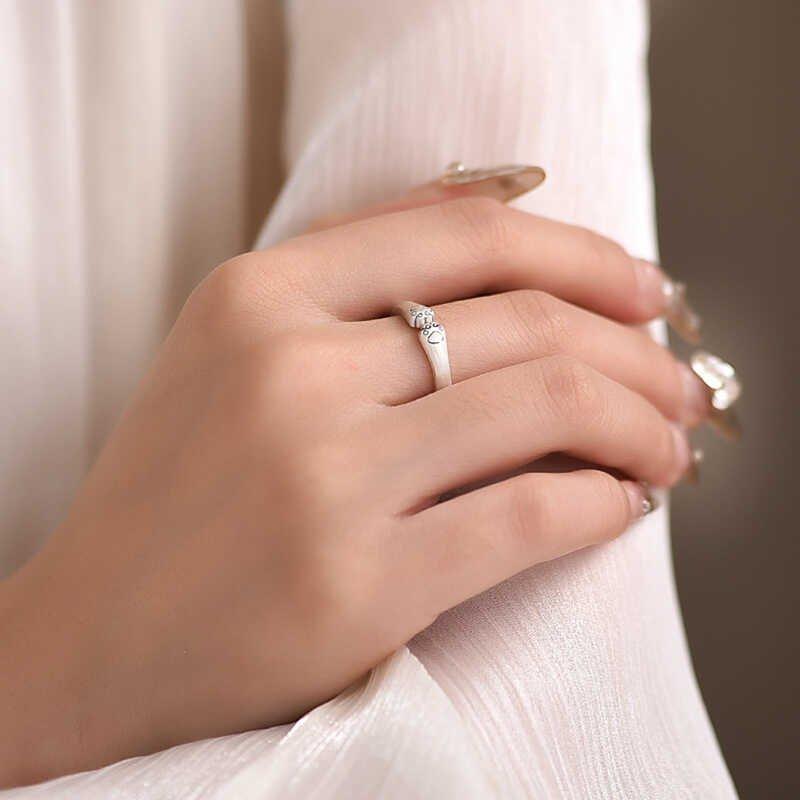 Fashionable Cat Claw Ring S925 Silver Women's Light Luxury High End Open End Ring, Small Niche Plain Circle Design, Adjustable Food Ring