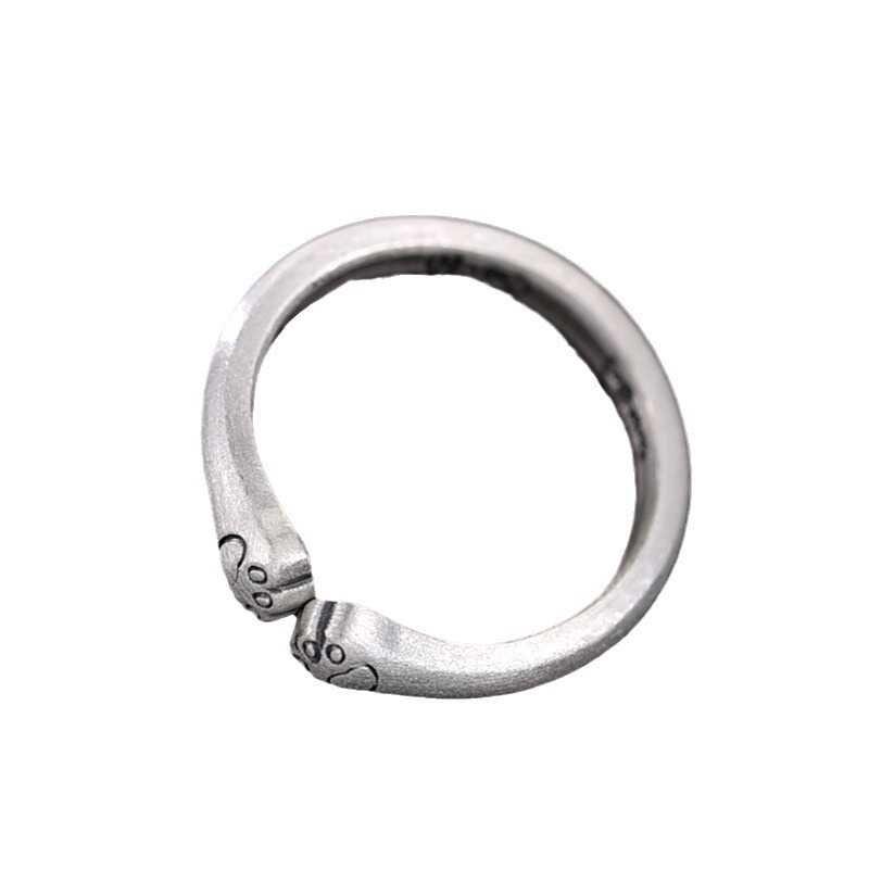 Fashionable Cat Claw Ring S925 Silver Women's Light Luxury High End Open End Ring, Small Niche Plain Circle Design, Adjustable Food Ring