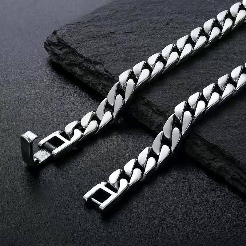 Fashionable and minimalist loop Cuban bracelet s925 silver men's and women's styles trendy and personalized men's versatile Korean version punk