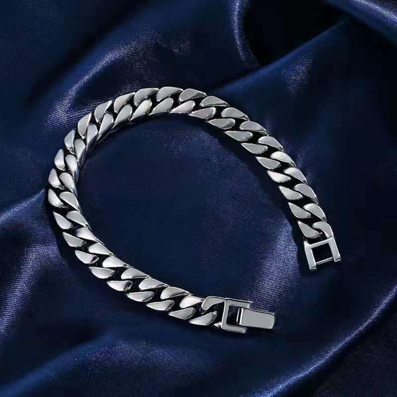 Fashionable and minimalist loop Cuban bracelet s925 silver men's and women's styles trendy and personalized men's versatile Korean version punk