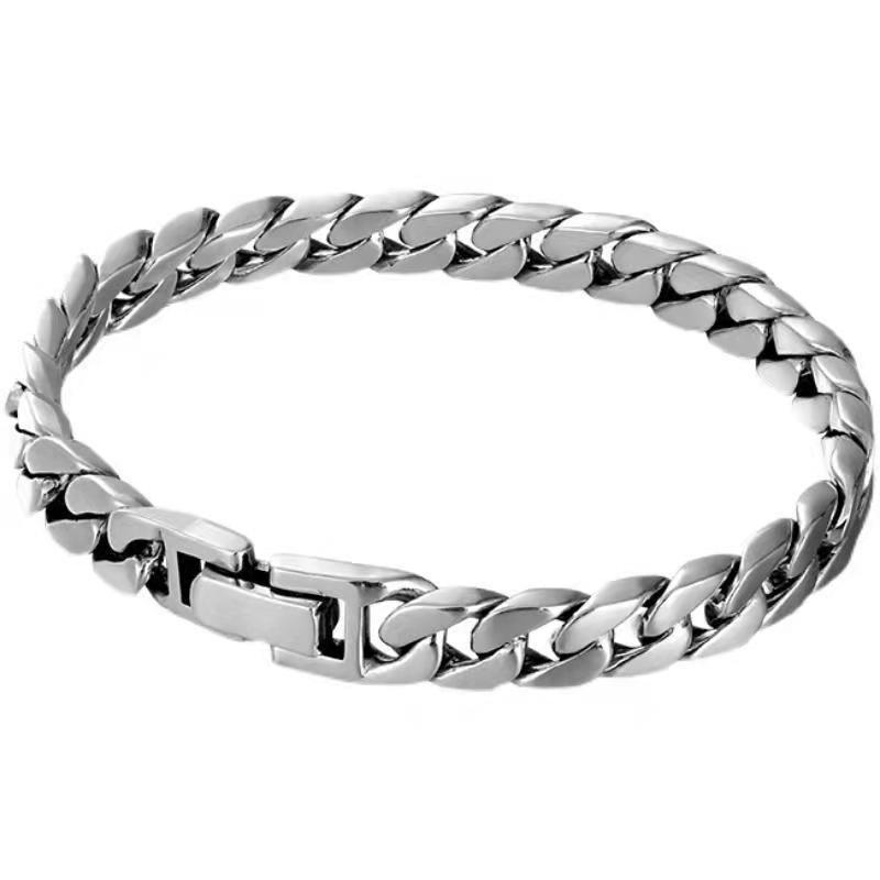 Fashionable and minimalist loop Cuban bracelet s925 silver men's and women's styles trendy and personalized men's versatile Korean version punk