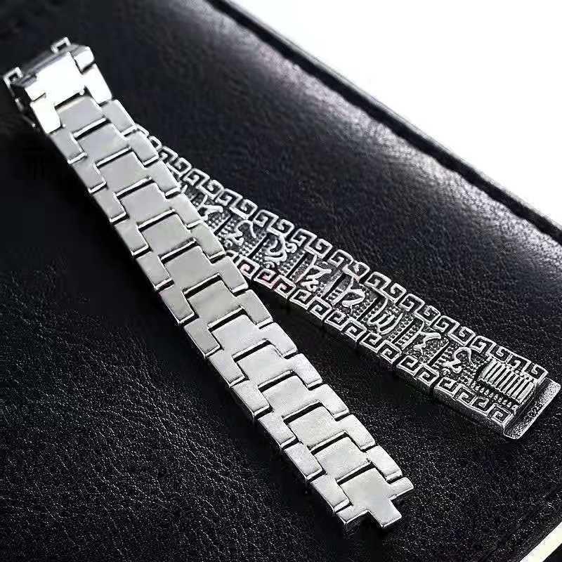 Men's wide version men's bracelet s925 silver personality bold six character mantra bracelet retro men