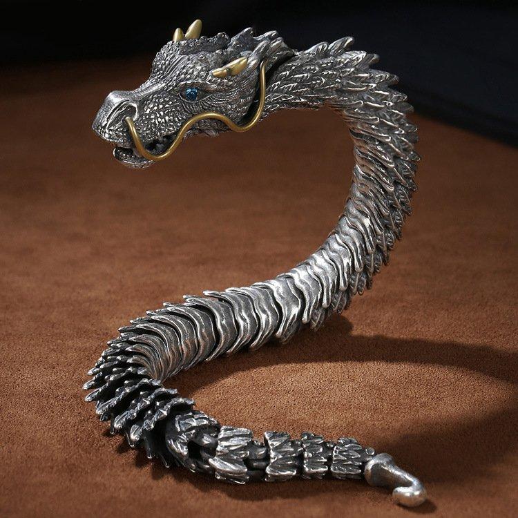 New Dragon Bracelet s925 Silver Men's Retro Dominance Trendy Men's Bracelet Dragon Bone Cold Style High End Feeling