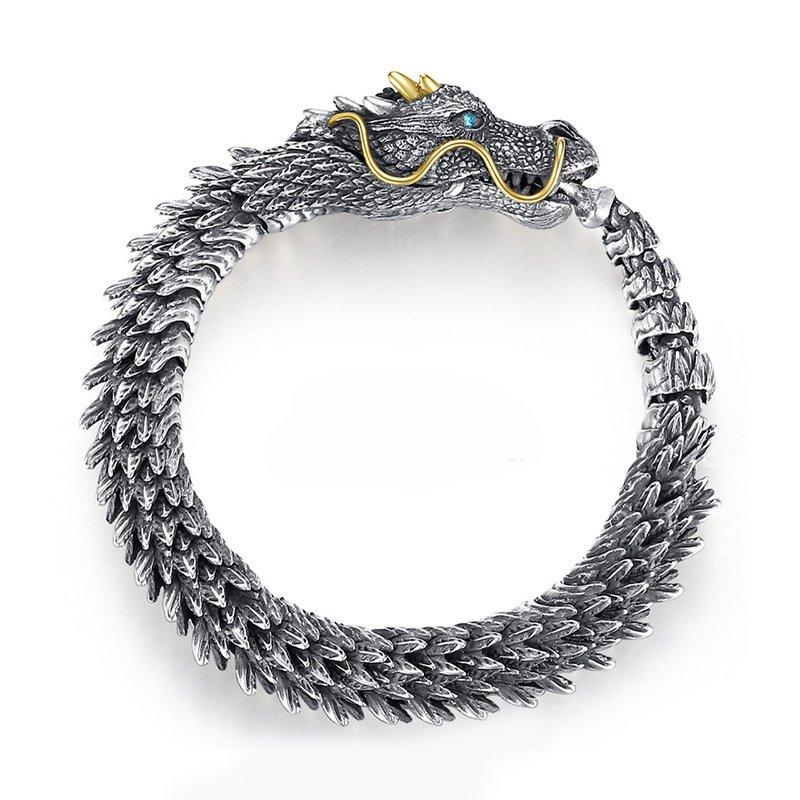 New Dragon Bracelet s925 Silver Men's Retro Dominance Trendy Men's Bracelet Dragon Bone Cold Style High End Feeling