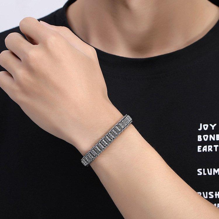 New nylon rotatable s925 silver handmade creative color bracelet male personality China-Chic retro