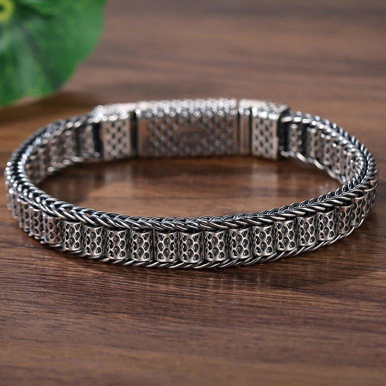 New nylon rotatable s925 silver handmade creative color bracelet male personality China-Chic retro