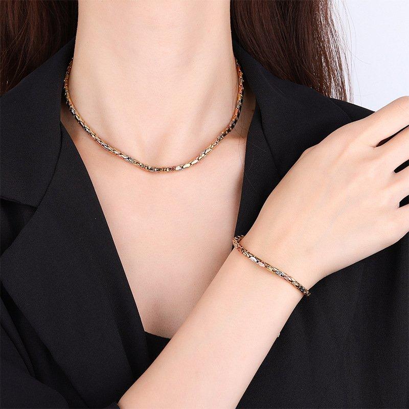 Precious copper gold-plated retro temperament niche design necklace electroplated gold Cuban bracelet