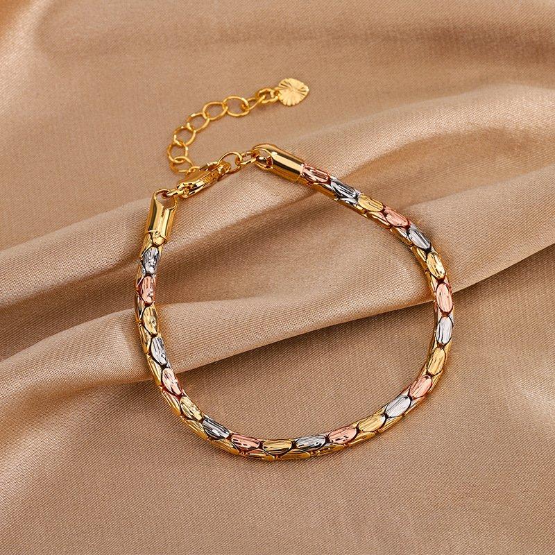 Precious copper gold-plated retro temperament niche design necklace electroplated gold Cuban bracelet