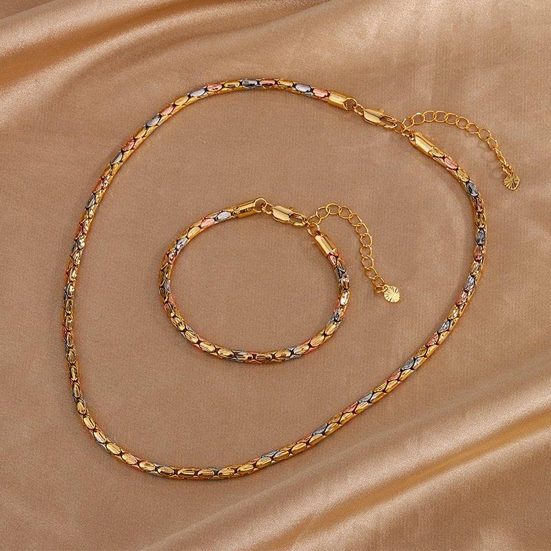 Precious copper gold-plated retro temperament niche design necklace electroplated gold Cuban bracelet