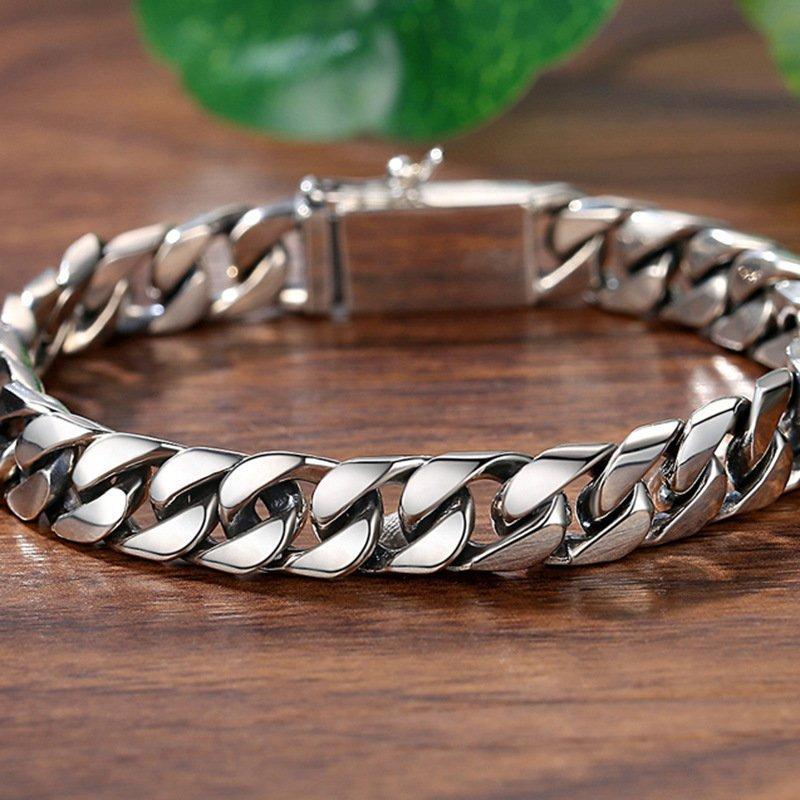 S925 Silver 2024 New Cuban Bracelet Men's Handsome Cool Weaving Simple, Small, Unique, Trendy, Hip Hop