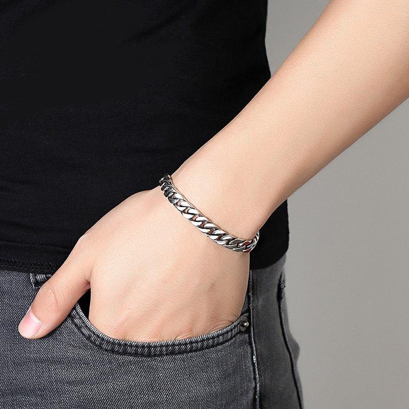 S925 Silver 2024 New Cuban Bracelet Men's Handsome Cool Weaving Simple, Small, Unique, Trendy, Hip Hop