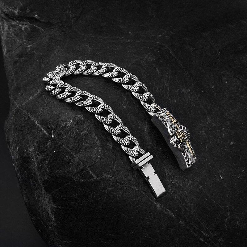 S925 Silver 2024 New Personalized European and American Style Eagle Men's Bracelet 10mm Wide Hip Hop Rock Style Handpiece