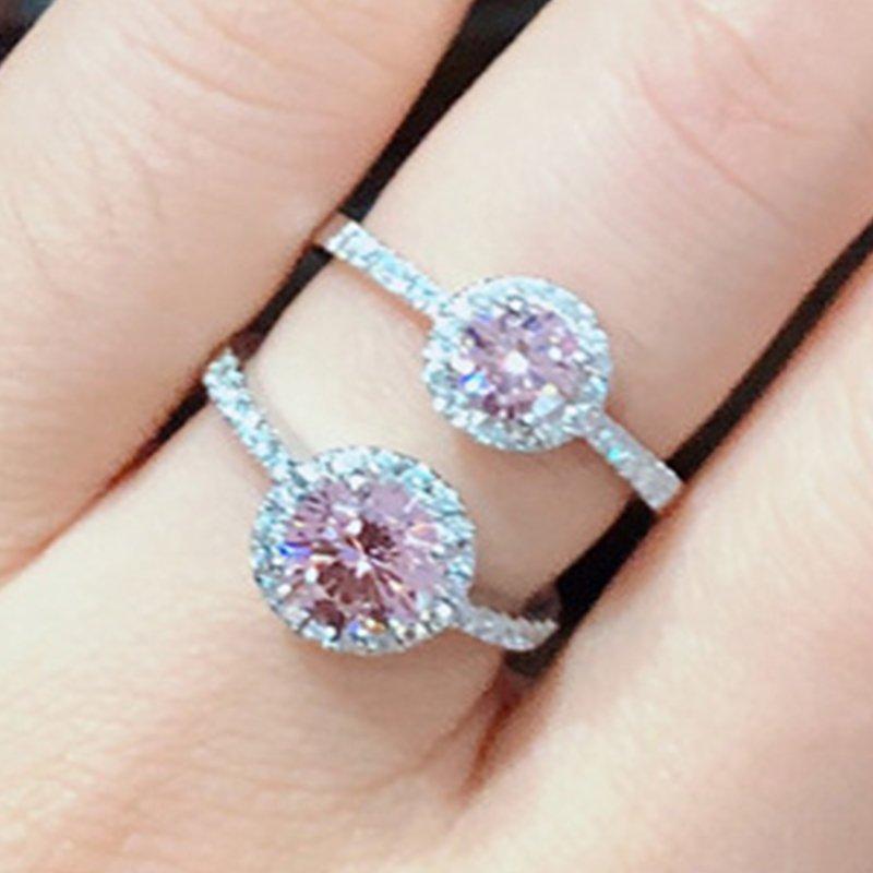 S925 Silver Colored Gemstone Pink Diamond Ring Round Micro Inlaid Fashion Trend Wedding Ring 1 Carat