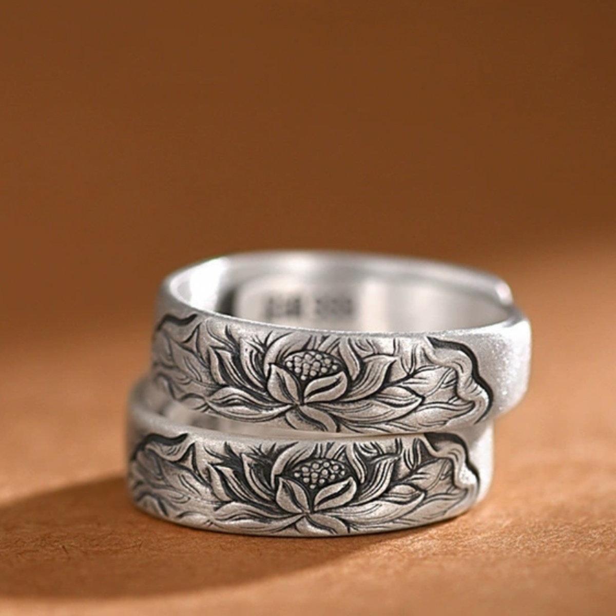 S925 Silver Country Style Lotus Fashion Trend Ring for Men and Women, Retro, Personalized, Niche, Embossed, Popular Jewelry