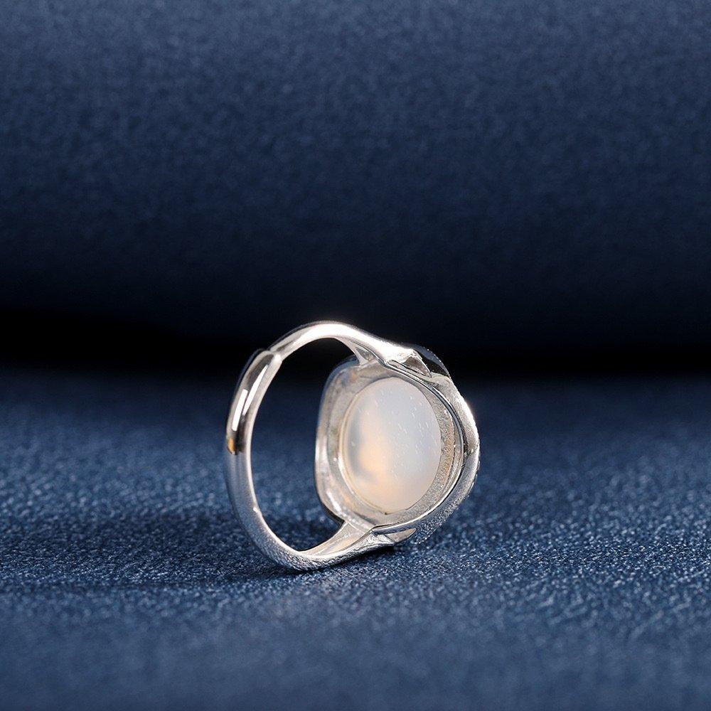 S925 Silver Imitation White Jade Marrow Retro Flower Ring for Women, Versatile, Personalized, Literary and Artistic Style, Open Ring, Fashionable and Simple