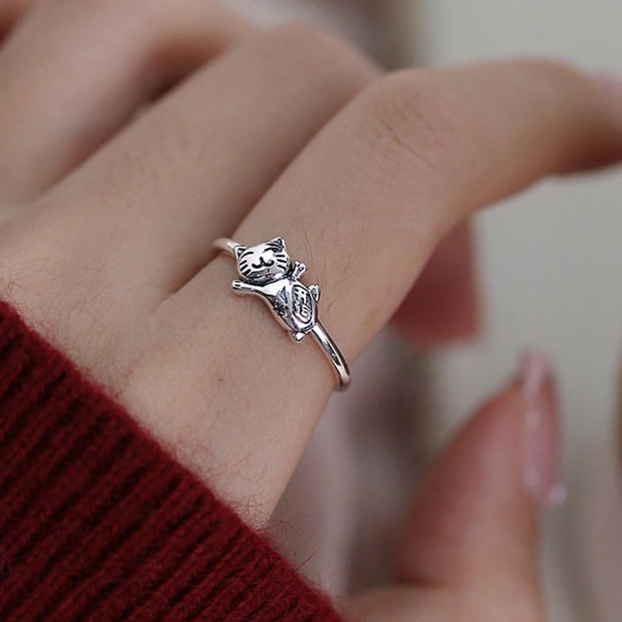 S925 Silver Kitten Ring Vintage Vintage Vintage Vintage Open End Ring Popular Minimalist Grade Index Finger Ring New Style