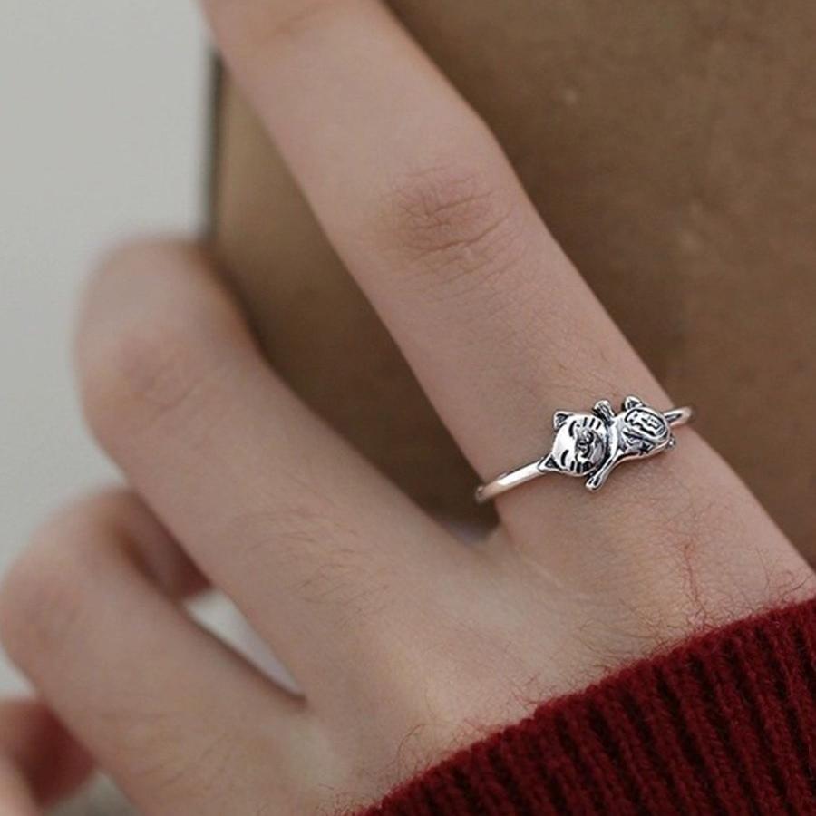 S925 Silver Kitten Ring Vintage Vintage Vintage Vintage Open End Ring Popular Minimalist Grade Index Finger Ring New Style