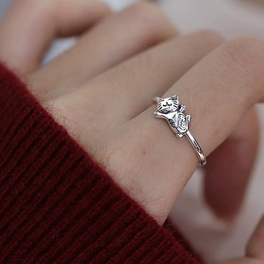 S925 Silver Kitten Ring Vintage Vintage Vintage Vintage Open End Ring Popular Minimalist Grade Index Finger Ring New Style