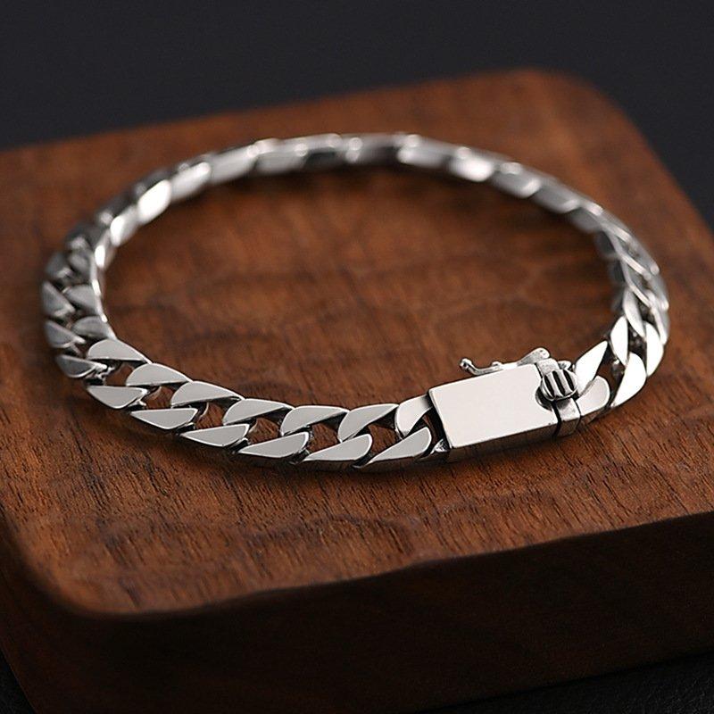 S925 Silver New Cuba Bracelet Men's Style European and American Rascal Handsome High end Sensational Hand Accessories Gift for Boyfriend Handsome and Versatile