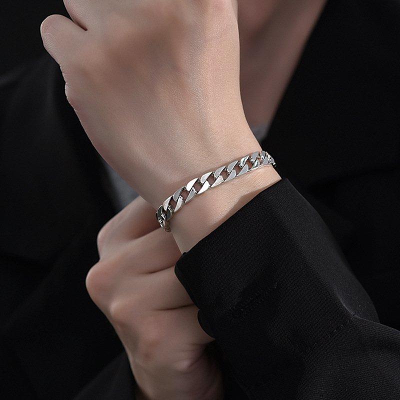 S925 Silver New Cuba Bracelet Men's Style European and American Rascal Handsome High end Sensational Hand Accessories Gift for Boyfriend Handsome and Versatile