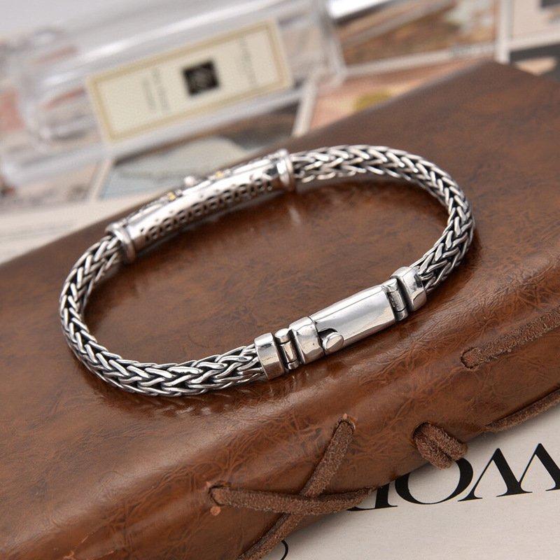 S925 Silver New European and American Style Heavy Industry Dragon Bone Weaving Diamond Set Bracelet Chain Width 6mm Weight Approximately 31g Retro Chain