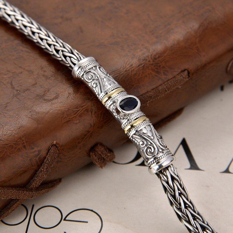 S925 Silver New European and American Style Heavy Industry Dragon Bone Weaving Diamond Set Bracelet Chain Width 6mm Weight Approximately 31g Retro Chain