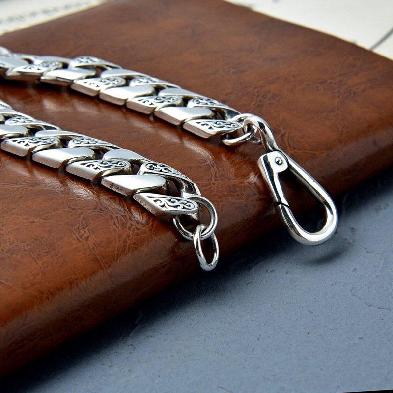 S925 Silver New Full body Vine Grass Pattern Personalized Simple Men's Bracelet Chain Width 12mm Heavy Industry Versatile Bracelet Jewelry