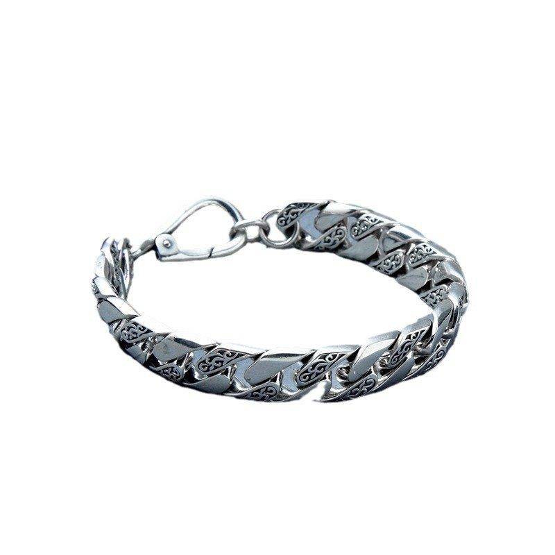 S925 Silver New Full body Vine Grass Pattern Personalized Simple Men's Bracelet Chain Width 12mm Heavy Industry Versatile Bracelet Jewelry