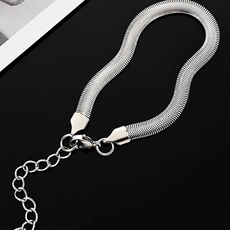 S925 Silver New Snake Bone Bracelet for Men and Women, Cold Style, Simple and Versatile, Snake Bone Chain for Couples, Plain Chain Jewelry