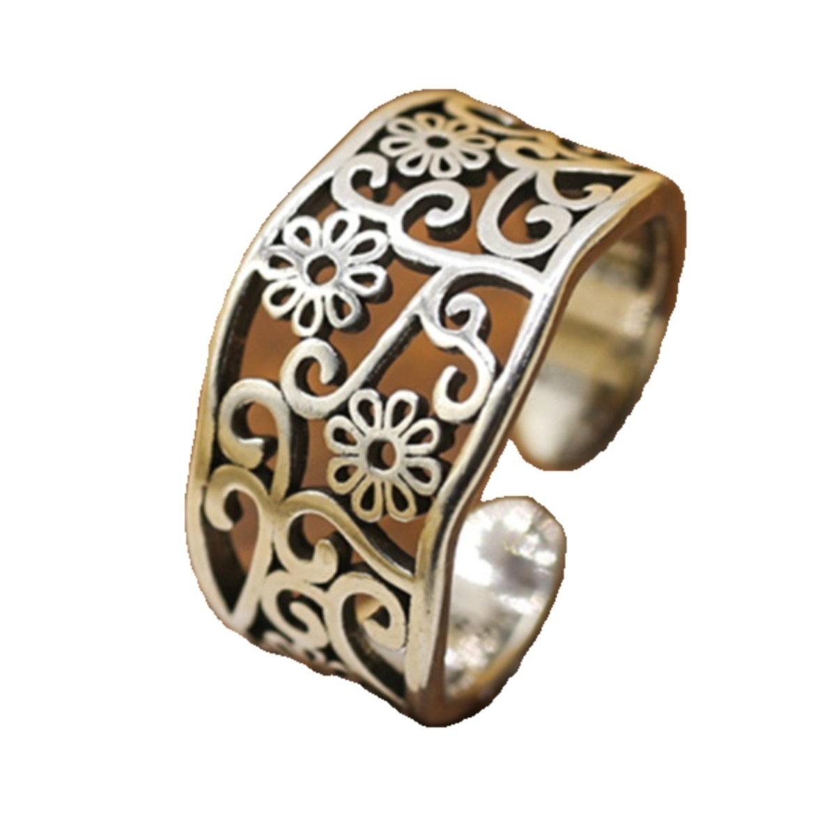 S925 Silver Open Hollow Pattern Ring for Women, Retro, Vintage, Imperial, Finger Ring, Plant, Flower