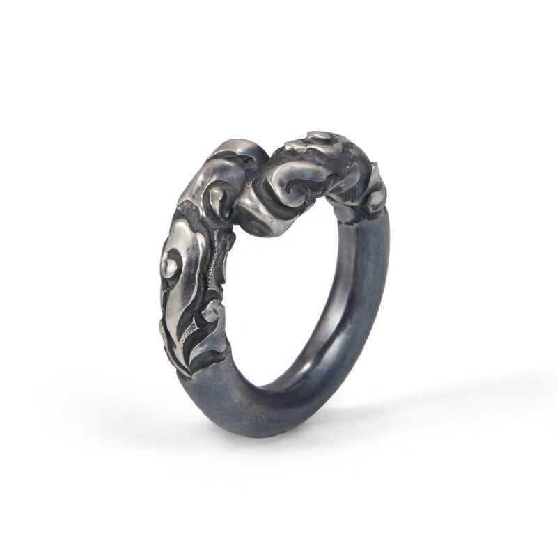 S925 Silver Retro Black Myth Wukong Golden Hoop Ring for Men and Women, Thai Silver Personalized Food Ring, Qitian Dasheng