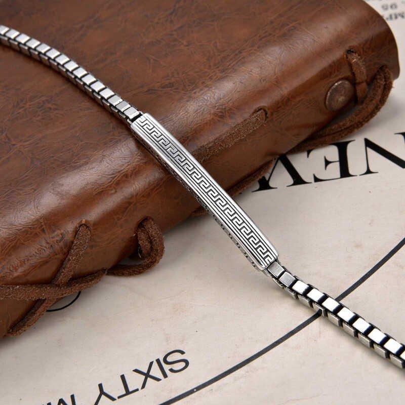 S925 Silver Retro Trendy Square Loop Chain Cloud Thunder Pattern Retro Light Luxury Niche Trendy Fashion Matching with Men's and Women's Personalized Solid