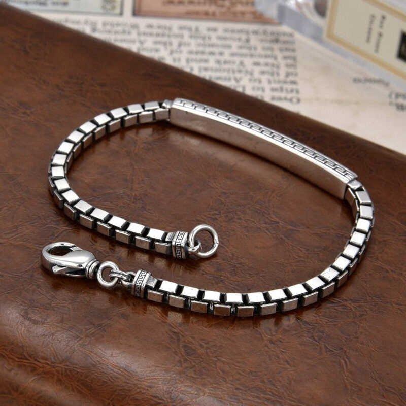 S925 Silver Retro Trendy Square Loop Chain Cloud Thunder Pattern Retro Light Luxury Niche Trendy Fashion Matching with Men's and Women's Personalized Solid