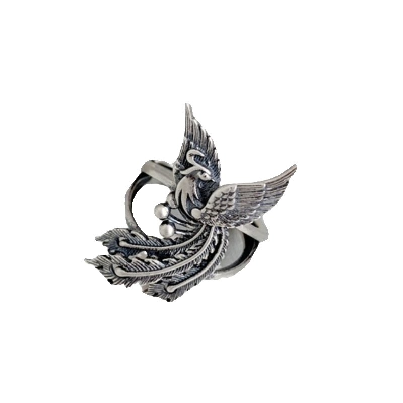 S925 Silver Retro Vintage Craftsmanship Peacock Phoenix Ring for Women with High Beauty, Personalized Literary Style, and Lively Mouth Ring for Women