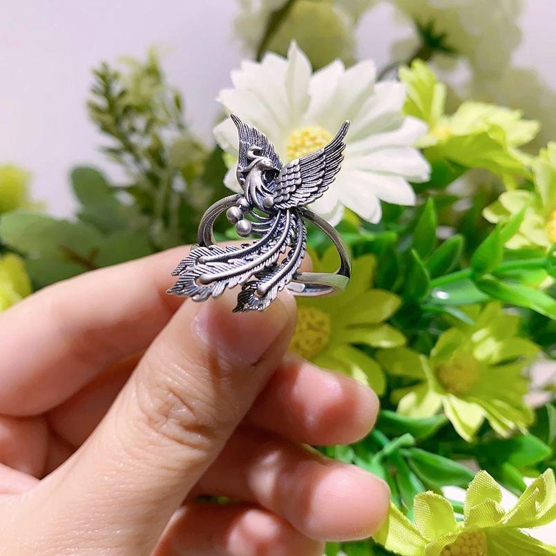 S925 Silver Retro Vintage Craftsmanship Peacock Phoenix Ring for Women with High Beauty, Personalized Literary Style, and Lively Mouth Ring for Women