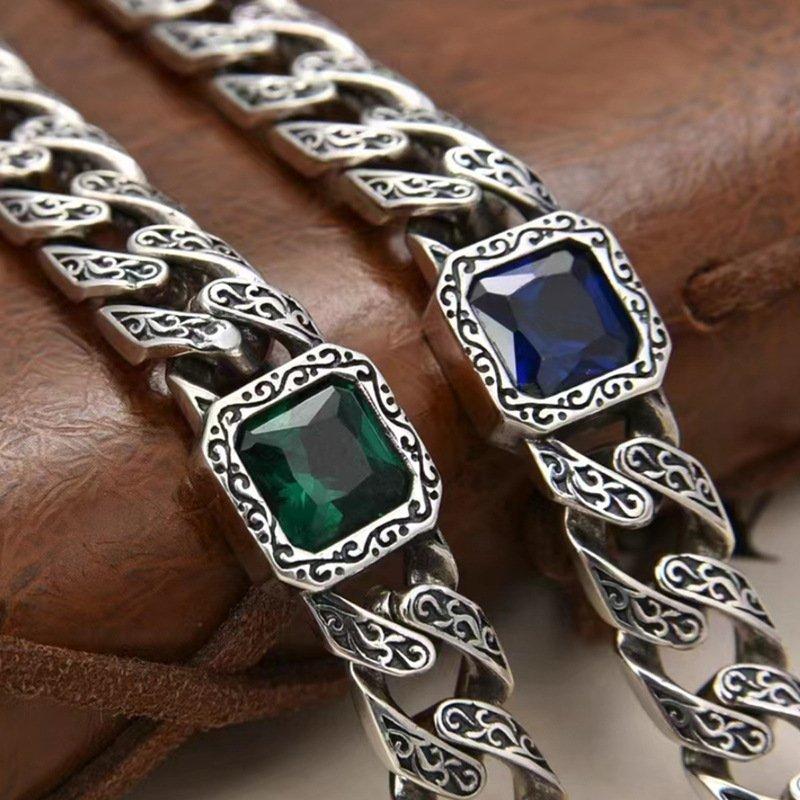 S925 silver new China-Chic style Tang straw single inlaid bracelet holiday gift for boyfriend and girlfriend