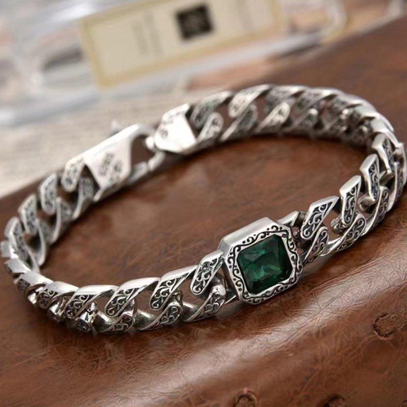 S925 silver new China-Chic style Tang straw single inlaid bracelet holiday gift for boyfriend and girlfriend