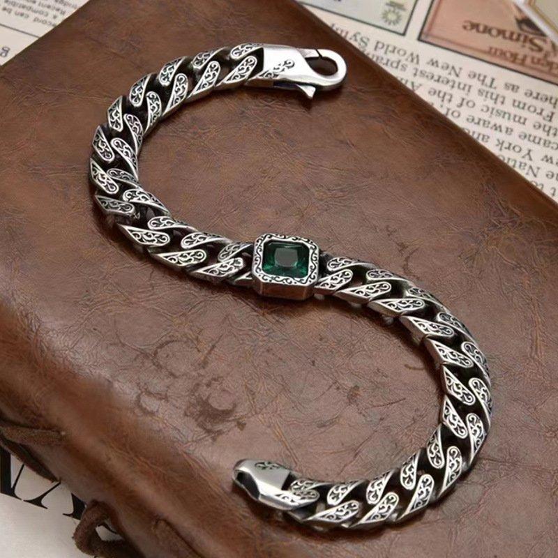 S925 silver new China-Chic style Tang straw single inlaid bracelet holiday gift for boyfriend and girlfriend