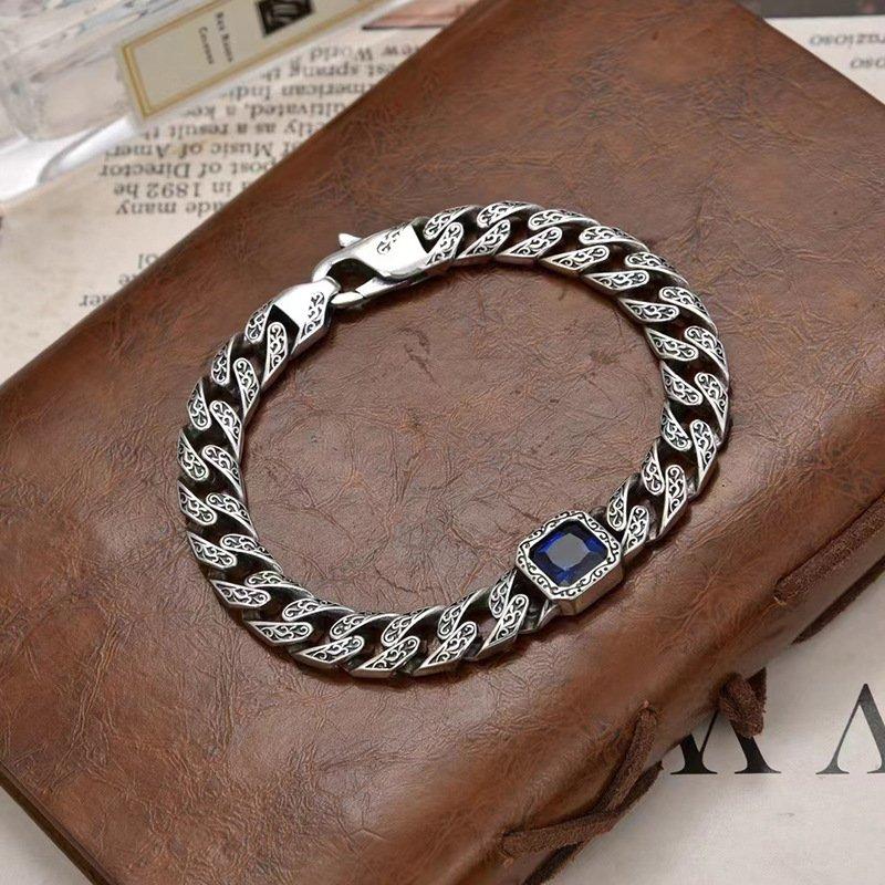 S925 silver new China-Chic style Tang straw single inlaid bracelet holiday gift for boyfriend and girlfriend