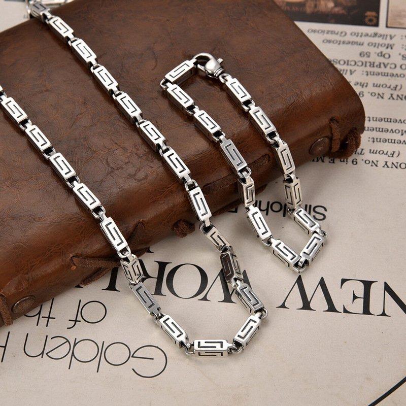 S925 silver new China-Chic style personality square chain wide bracelet handsome weight about 45g men's and women's silver jewelry