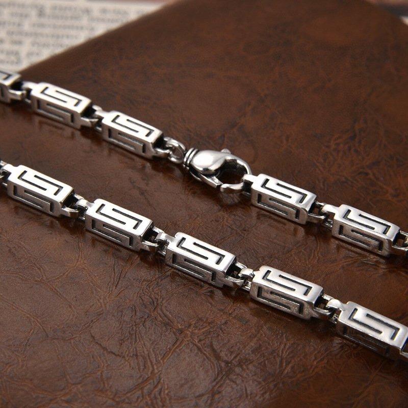 S925 silver new China-Chic style personality square chain wide bracelet handsome weight about 45g men's and women's silver jewelry