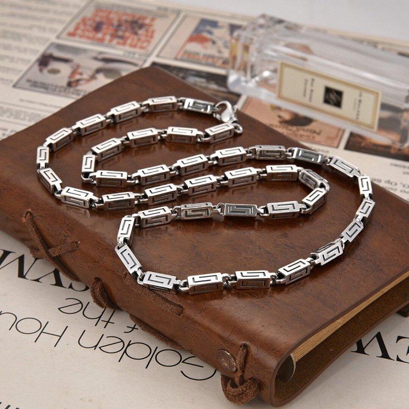 S925 silver new China-Chic style personality square chain wide bracelet handsome weight about 45g men's and women's silver jewelry