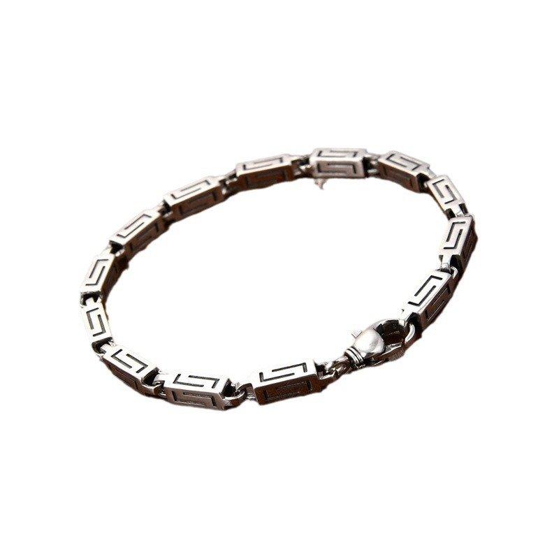 S925 silver new China-Chic style personality square chain wide bracelet handsome weight about 45g men's and women's silver jewelry