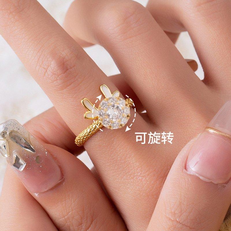 S925 silver new cute dragon rotatable ring niche design 2024 new explosive light luxury high-end feeling